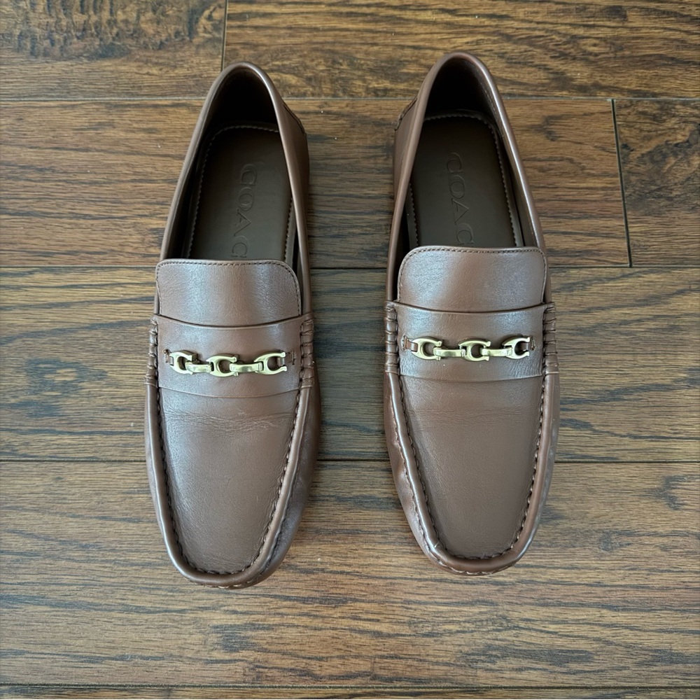 Coach Men's Signature Leather Chain Driver Loafer Shoea, Size US 9.5D